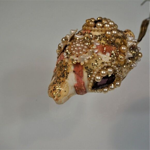 Vintage Christmas Ornament Seashell Beaded Mica Ribbon UNIQUE - Picture 8 of 11